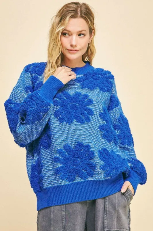 Davi & Dani Flower Texture Round Neck Dropped Shoulder Sweater sold by Charming Charlie