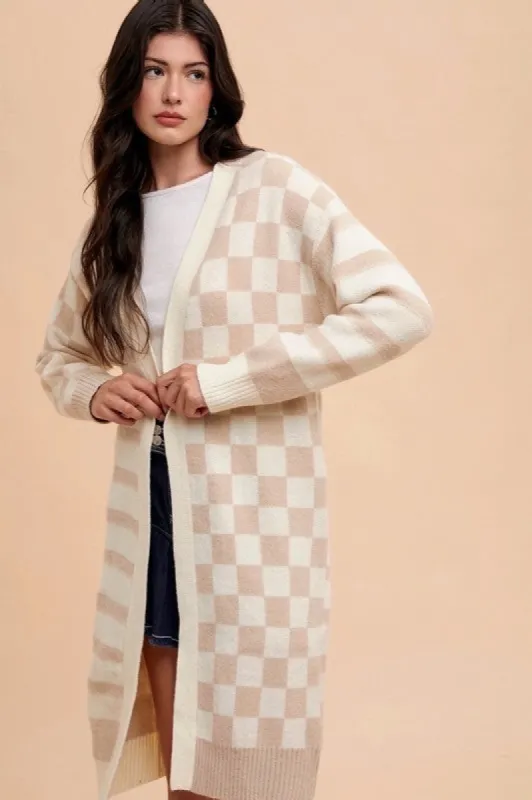Annie Wear Checkered & Striped Open Front Long Sleeve Cardigan sold by Charming Charlie