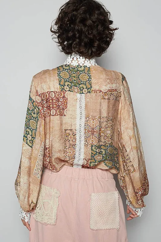 POL Lace Detail Printed Button Down Shirt sold by Charming Charlie product image thumbnail 3