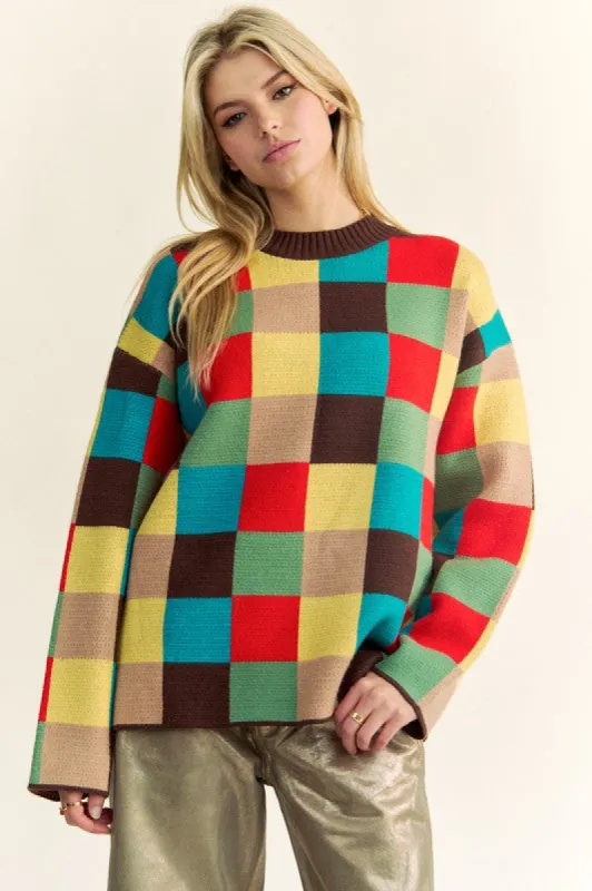 Davi & Dani Color Block Checkered Dropped Shoulder Sweater sold by Charming Charlie