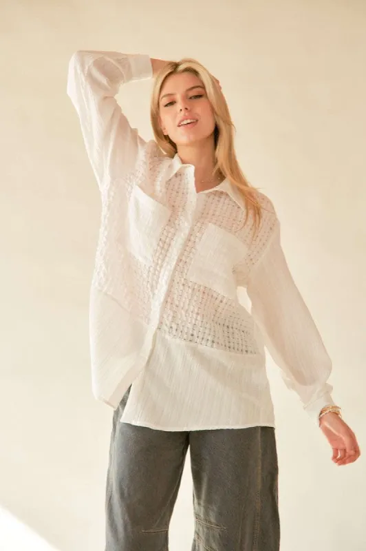 Davi & Dani Crinkled Jacquard Button Down Shirt sold by Charming Charlie