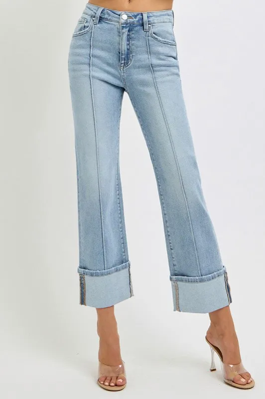 RISEN Plus Size Ankle Straight Leg Cuffed Jeans sold by Charming Charlie