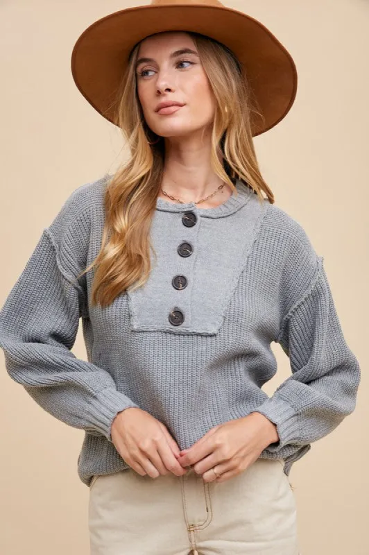 Annie Wear Half Button Ribbed Hem Sweater sold by Charming Charlie