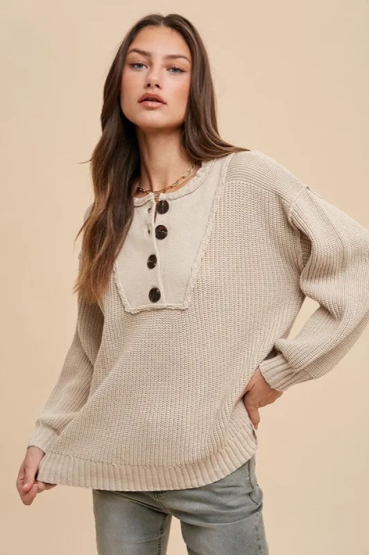 Annie Wear Half Button Ribbed Hem Sweater sold by Charming Charlie