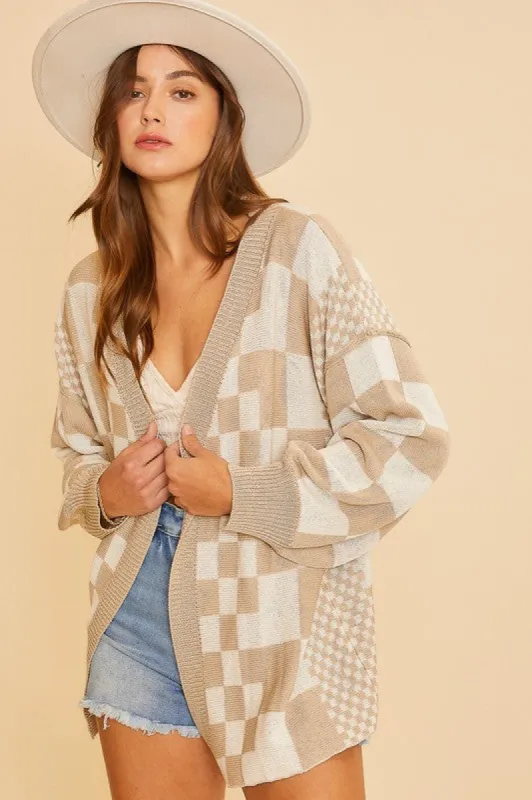 Annie Wear Checkered Open Front Drop Shoulder Cardigan sold by Charming Charlie