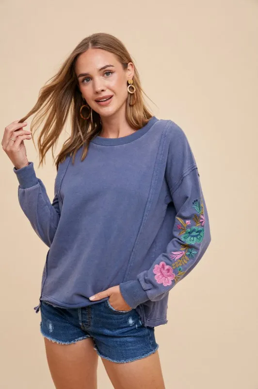 Annie Wear Embroidered Long Sleeve French Terry Top sold by Charming Charlie