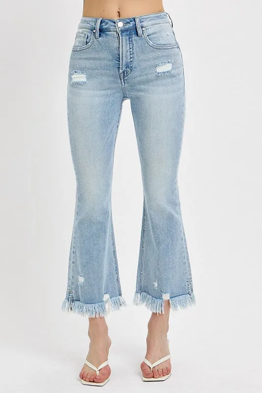 RISEN Full Size Raw Hem Distressed Cropped Flare Jeans Plus Size sold by Charming Charlie product image thumbnail 4