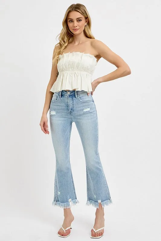 RISEN Full Size Raw Hem Distressed Cropped Flare Jeans Plus Size sold by Charming Charlie product image thumbnail 5