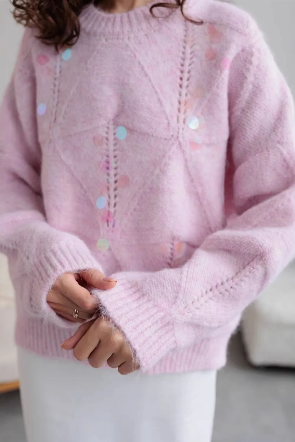 Sequin Round Neck Long Sleeve Sweater sold by Charming Charlie product image thumbnail 4