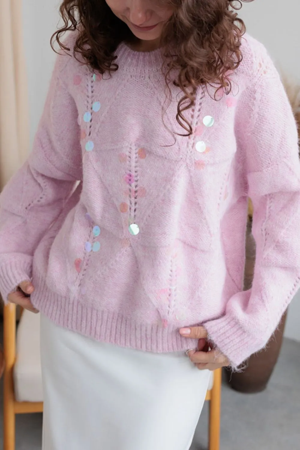 Sequin Round Neck Long Sleeve Sweater sold by Charming Charlie