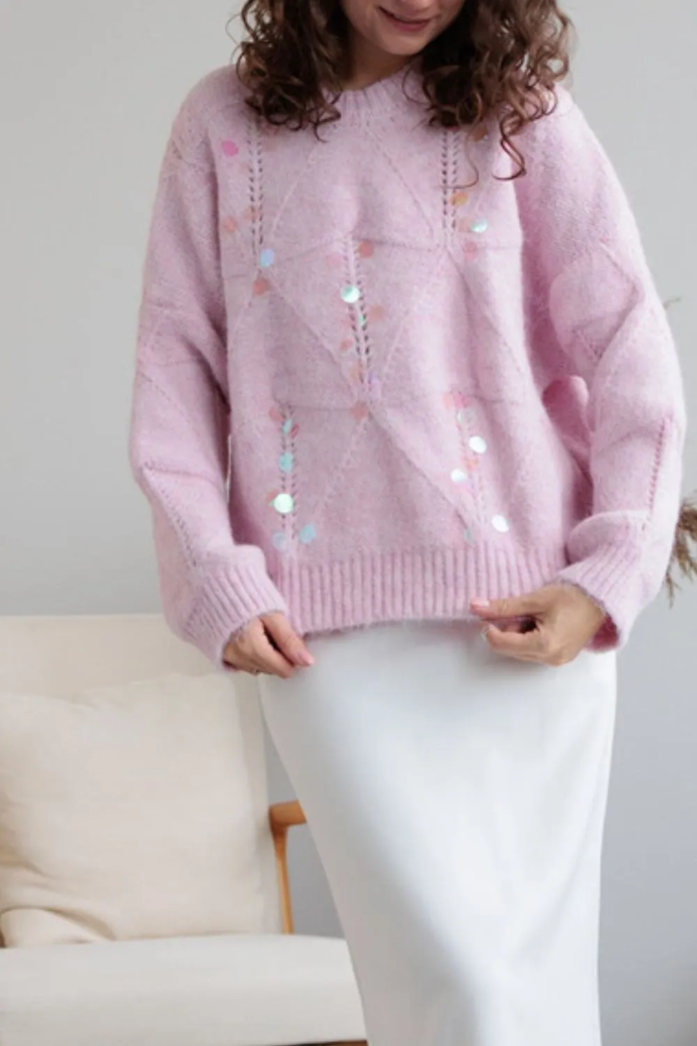 Sequin Round Neck Long Sleeve Sweater sold by Charming Charlie product image thumbnail 5