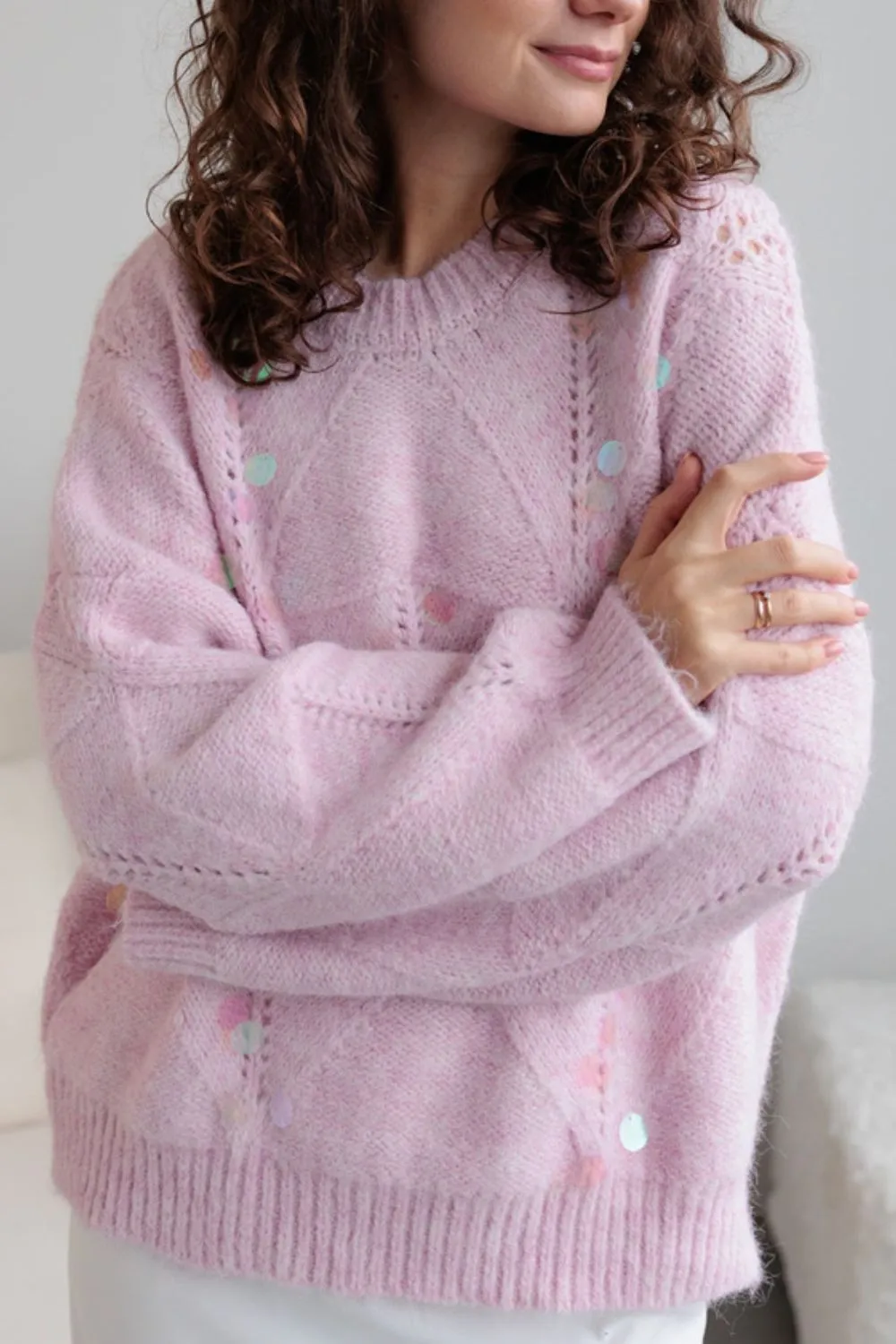 Sequin Round Neck Long Sleeve Sweater sold by Charming Charlie product image thumbnail 2