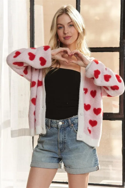 ADORA Fuzzy Heart Button Down Cardigan sold by Charming Charlie