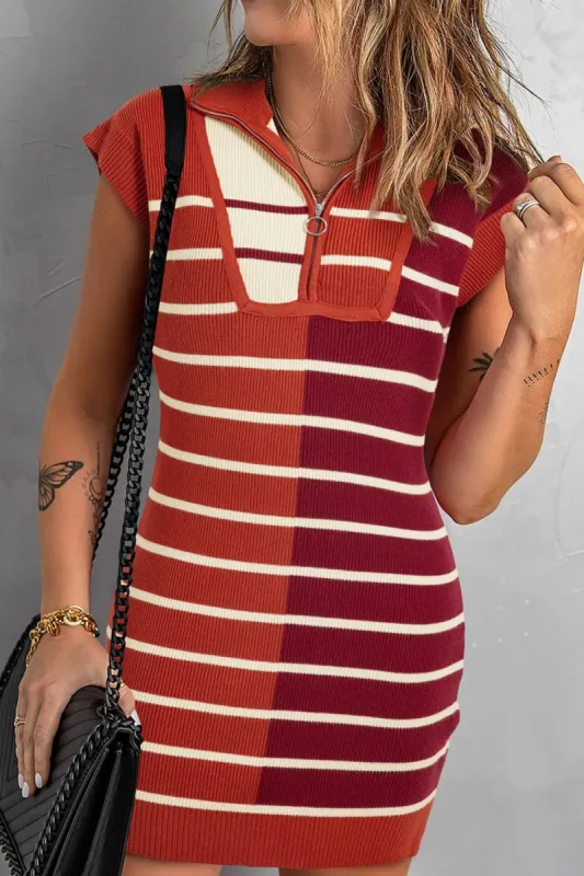 Striped Quarter Zip Cap Sleeve Sweater Dress sold by Charming Charlie