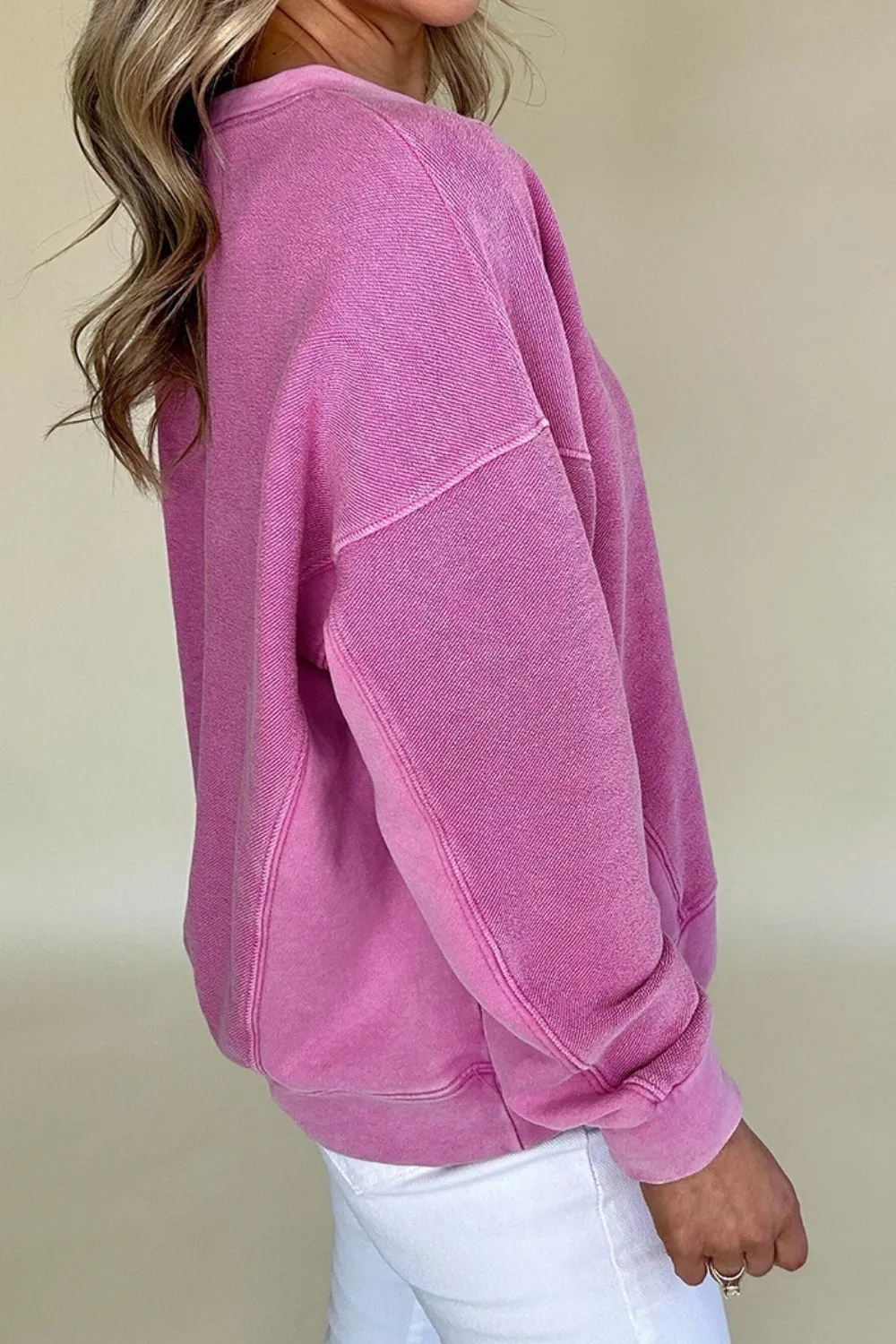 Notched Drop Shoulder Long Sleeve Sweatshirt sold by Charming Charlie product image thumbnail 3