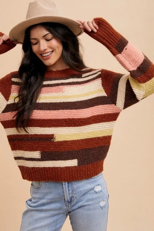 Annie Wear Color Block Round Neck Long Sleeve Sweater sold by Charming Charlie