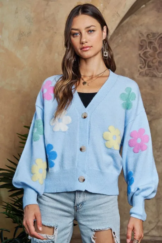 ADORA Flower Button Down Lantern Sleeve Cardigan sold by Charming Charlie