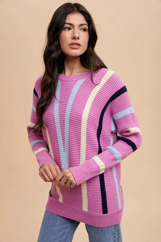 Annie Wear Chevron Stripe Round Neck Ribbed Sweater sold by Charming Charlie product image thumbnail 4