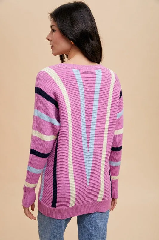 Annie Wear Chevron Stripe Round Neck Ribbed Sweater sold by Charming Charlie product image thumbnail 2