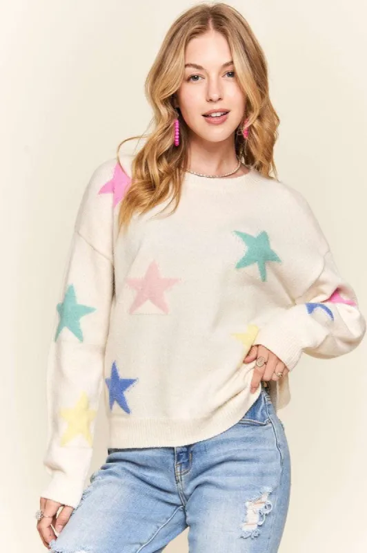 ADORA Stars Pattern Round Neck Drop Shoulder Sweater sold by Charming Charlie