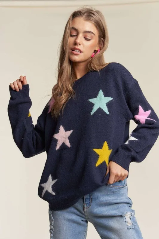 ADORA Stars Pattern Round Neck Drop Shoulder Sweater sold by Charming Charlie