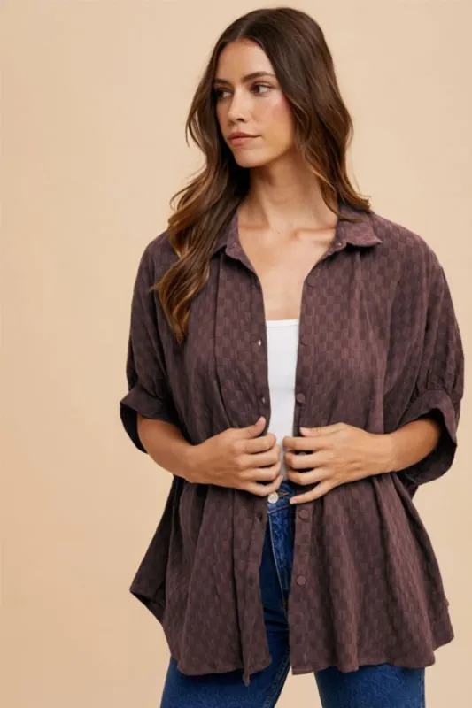 Annie Wear Checkered Button Up Half Sleeve Shirt sold by Charming Charlie