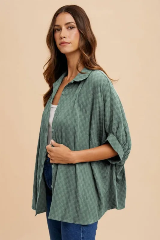 Annie Wear Checkered Button Up Half Sleeve Shirt sold by Charming Charlie