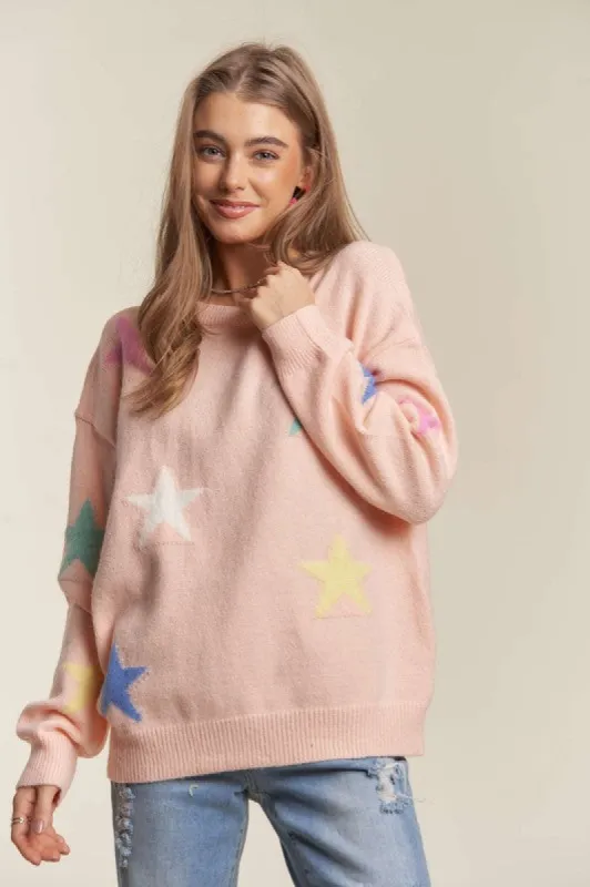 ADORA Stars Pattern Round Neck Drop Shoulder Sweater sold by Charming Charlie