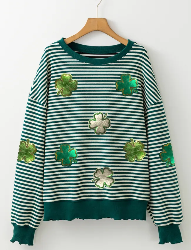 Stripe Lucky Clover Drop Shoulder Sweatshirt sold by Charming Charlie product image thumbnail 5