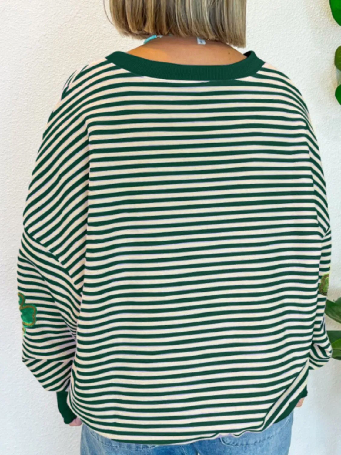 Stripe Lucky Clover Drop Shoulder Sweatshirt sold by Charming Charlie product image thumbnail 3