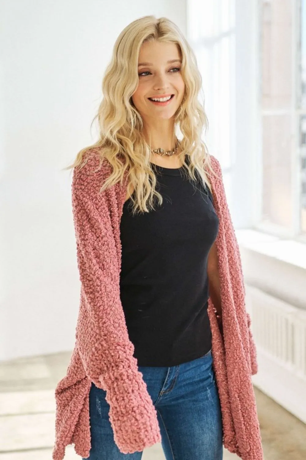 ADORA Popcorn Knit Open Front Long Sleeve Cardigan sold by Charming Charlie product image thumbnail 3