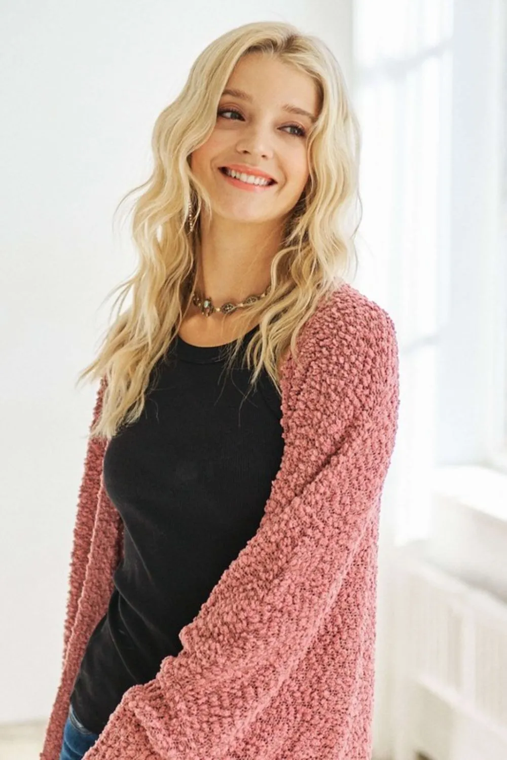 ADORA Popcorn Knit Open Front Long Sleeve Cardigan sold by Charming Charlie product image thumbnail 2
