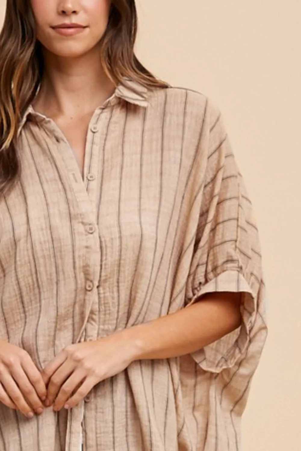 Annie Wear Striped Button Up Half Sleeve Shirt sold by Charming Charlie product image thumbnail 2