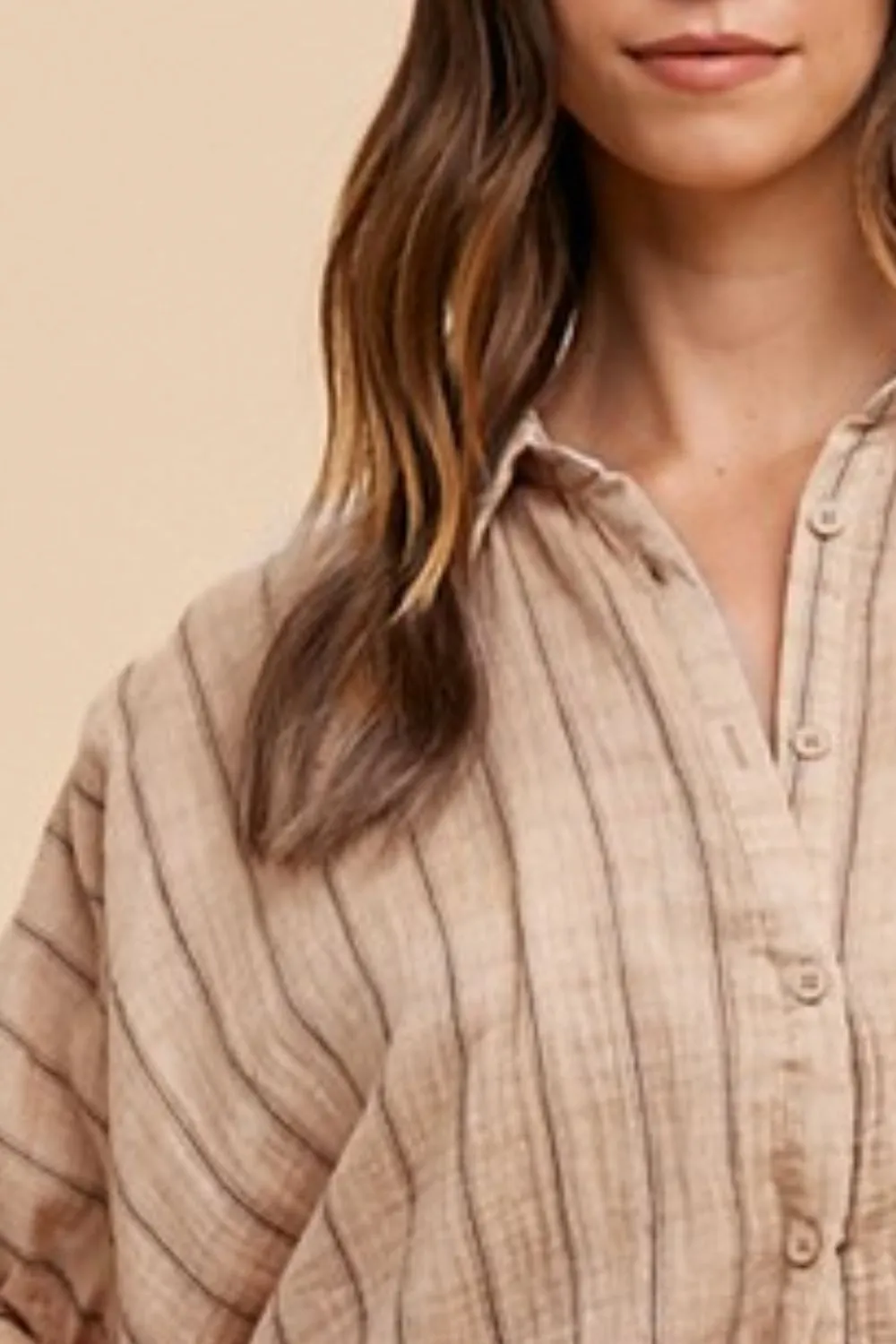 Annie Wear Striped Button Up Half Sleeve Shirt sold by Charming Charlie product image thumbnail 3