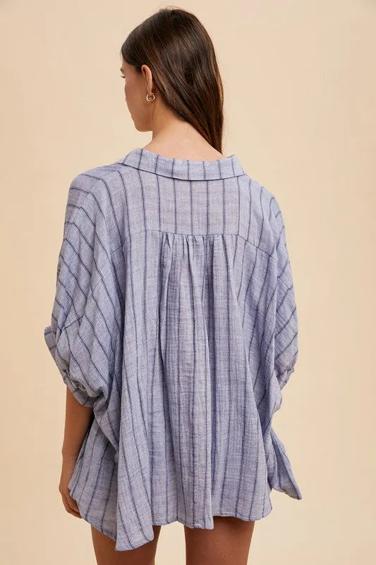 Annie Wear Striped Button Up Half Sleeve Shirt sold by Charming Charlie product image thumbnail 3