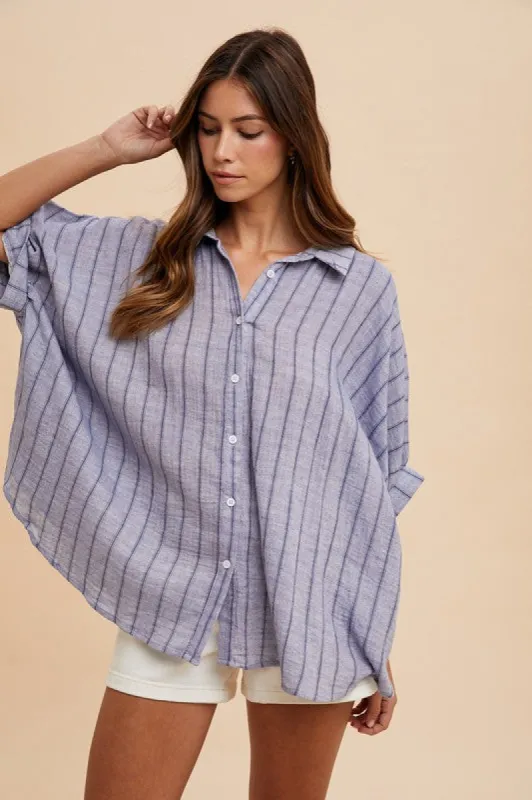 Annie Wear Striped Button Up Half Sleeve Shirt sold by Charming Charlie