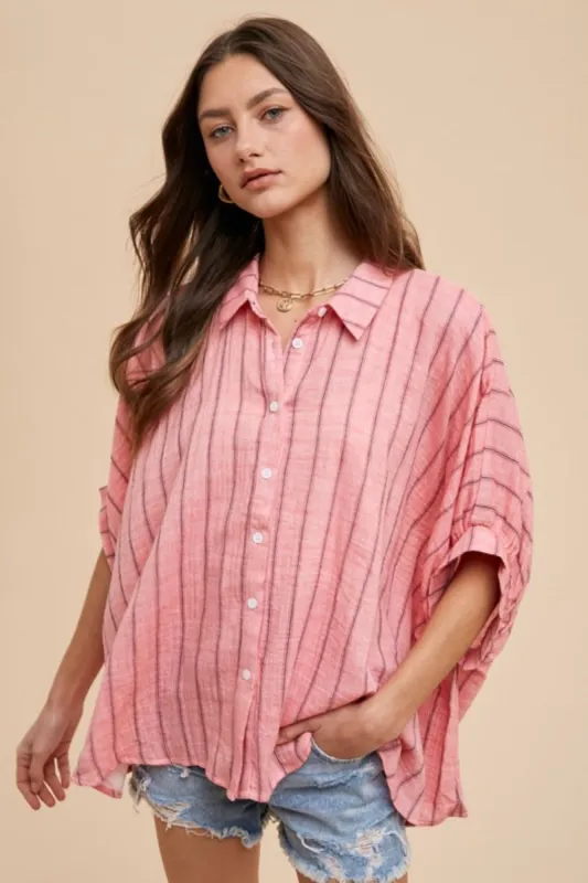 Annie Wear Striped Button Up Half Sleeve Shirt sold by Charming Charlie