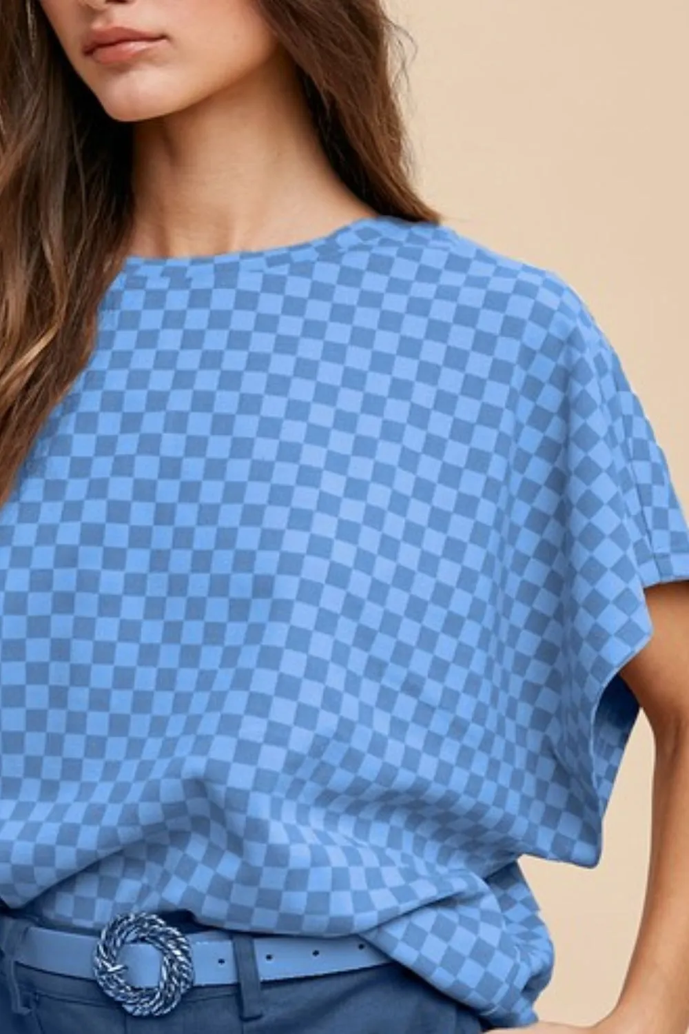 Annie Wear Checkered Round Neck Short Sleeve T-Shirt sold by Charming Charlie product image thumbnail 3