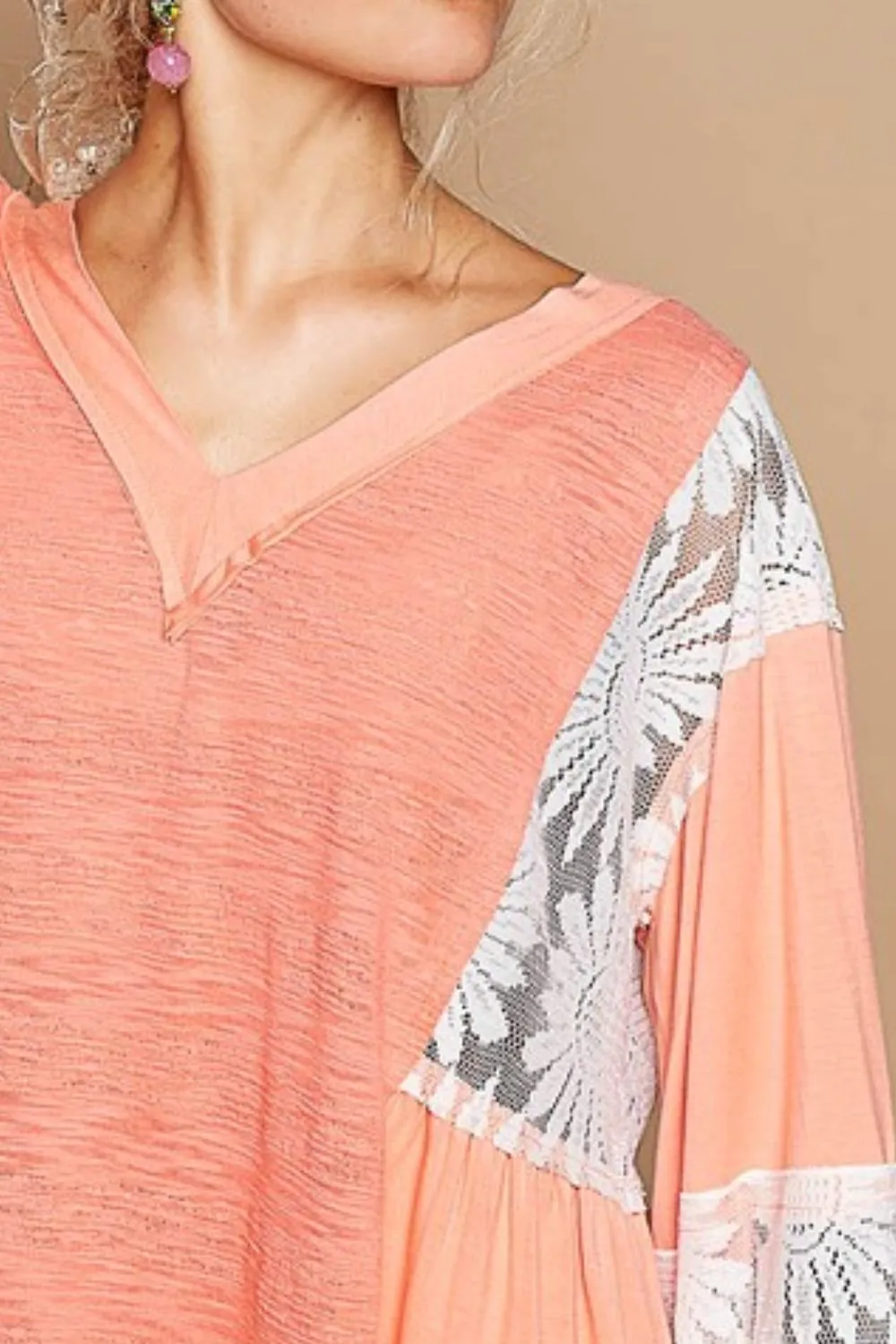 POL Lace Detail V-Neck Flare Sleeve Blouse sold by Charming Charlie product image thumbnail 3