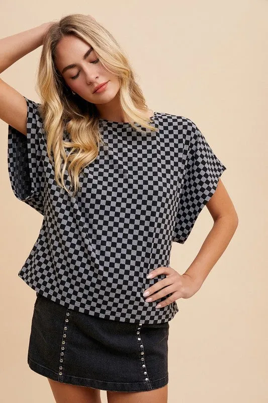 Annie Wear Checkered Round Neck Short Sleeve T-Shirt sold by Charming Charlie product image thumbnail 3