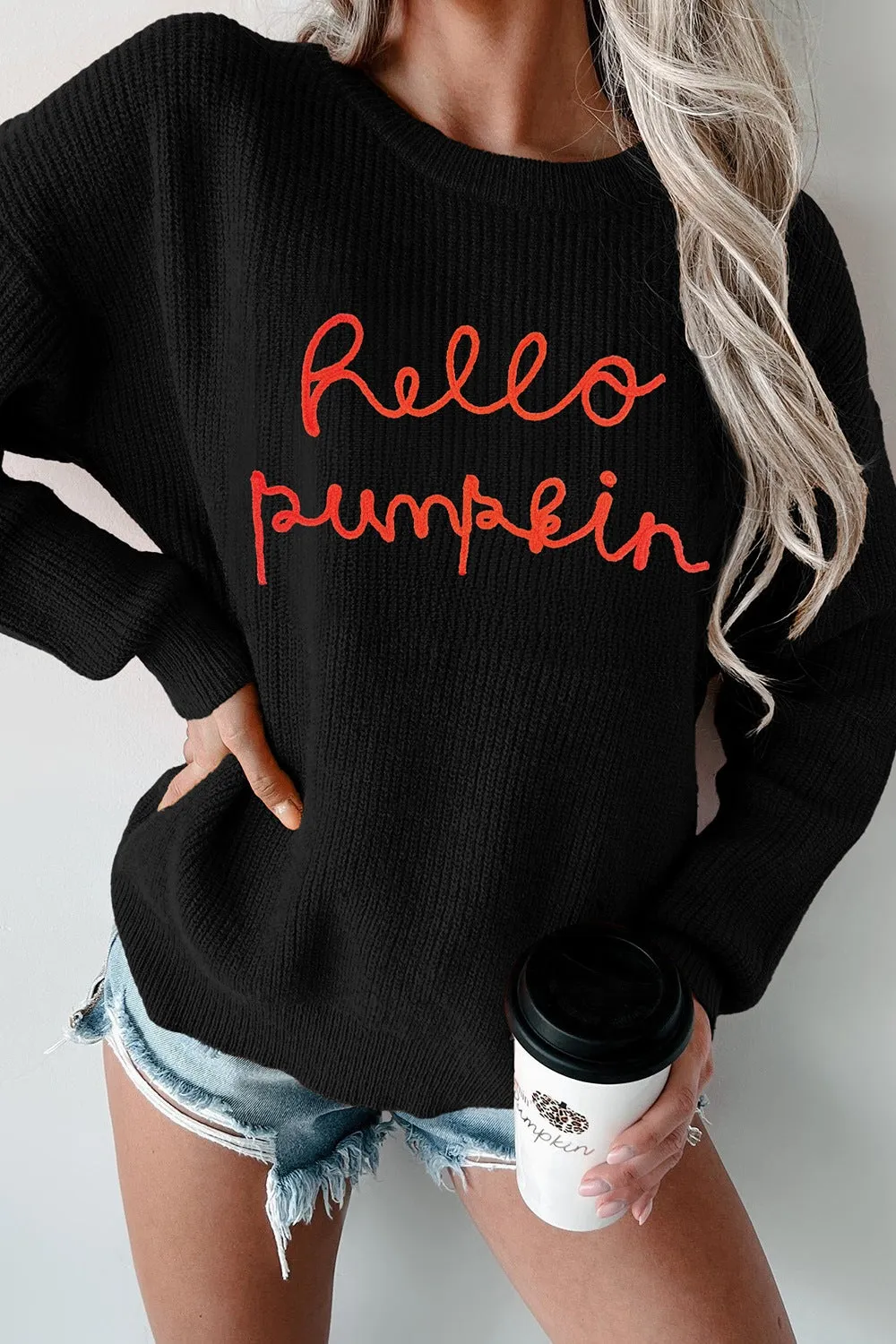 HELLO PUMPKIN Round Neck Long Sleeve Sweater sold by Charming Charlie product image thumbnail 2