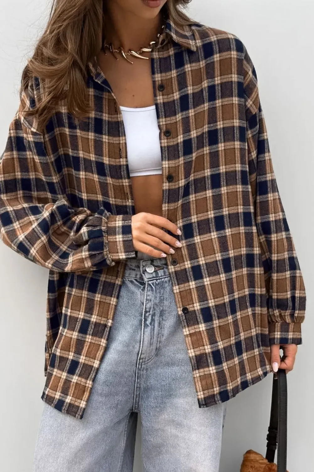 Plaid Button Up Drop Shoulder Shacket sold by Charming Charlie