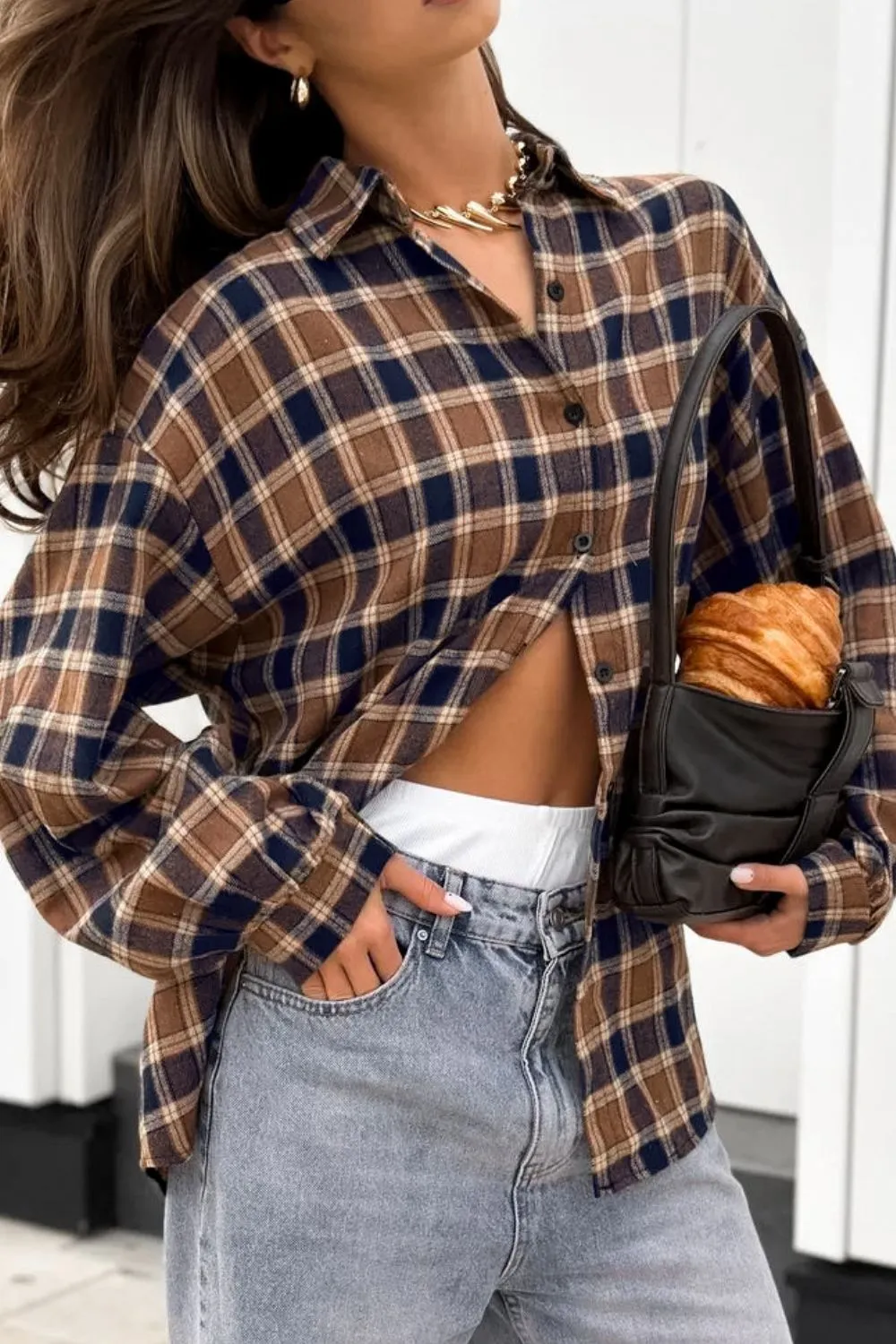 Plaid Button Up Drop Shoulder Shacket sold by Charming Charlie product image thumbnail 5