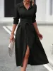 Collared Neck Long Sleeve Midi Shirt Dress sold by Charming Charlie