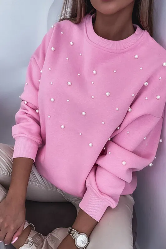 Pearl Detail Ribbed Round Neck Sweatshirt sold by Charming Charlie