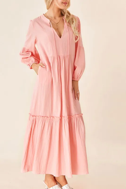 Frill Tiered Tie Neck Long Sleeve Dress sold by Charming Charlie