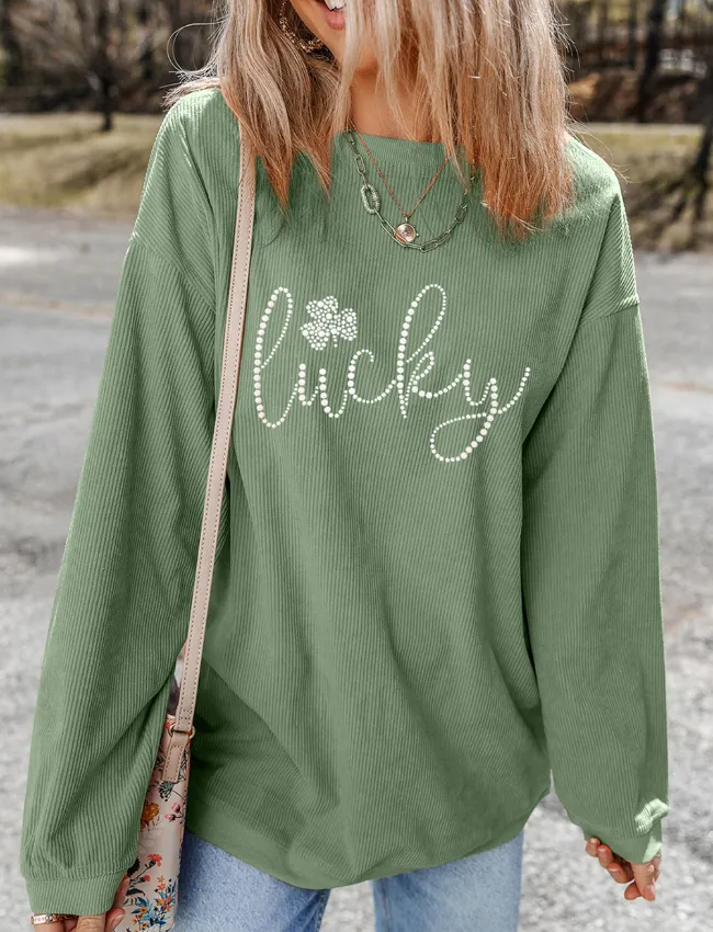 LUCKY Rhinestone Round Neck Long Sleeve Sweatshirt sold by Charming Charlie product image thumbnail 3