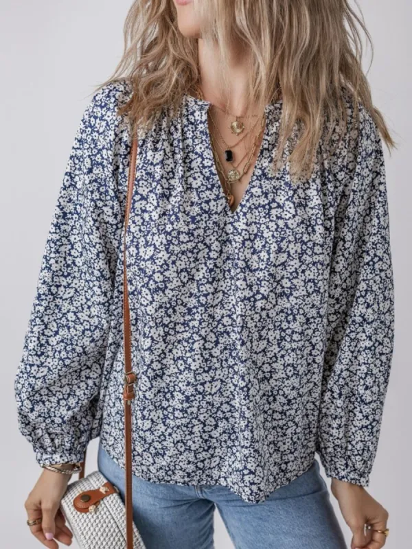 Floral Print Notched Long Sleeve Blouse sold by Charming Charlie