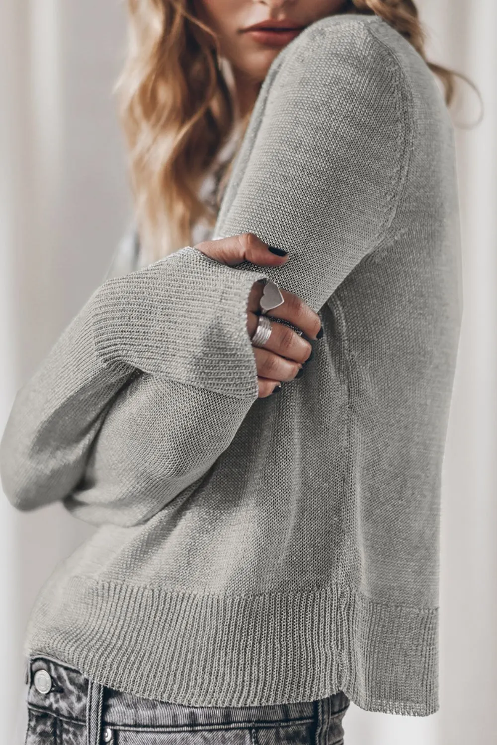 Ribbed Hem Round Neck Long Sleeve Sweater sold by Charming Charlie product image thumbnail 3