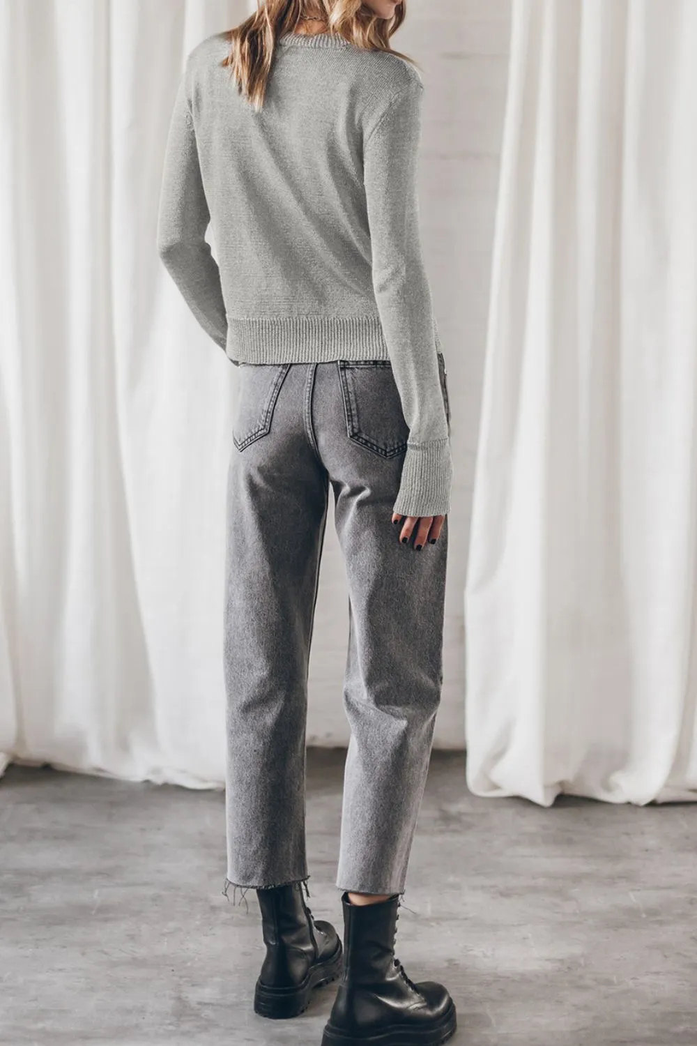 Ribbed Hem Round Neck Long Sleeve Sweater sold by Charming Charlie product image thumbnail 4